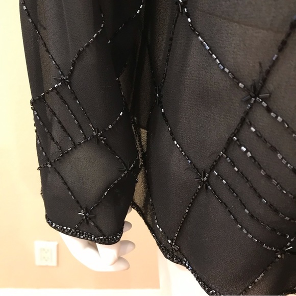 RM Richards Sheer Black Beaded Open Front Jacket NEW Size 18 2X Elegant Glamour - Picture 7 of 13